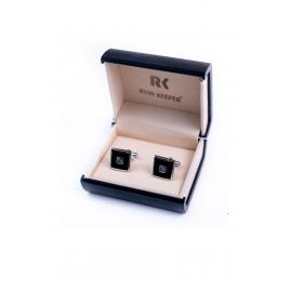 Set butoni camasa elegant, Argintiu/Negru, patrat, Ryan Keeper, A3