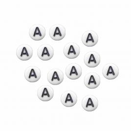 Margele acrlice cu litera A rotunde, 7 mm, White, 100 bucati, Vivo AK701
