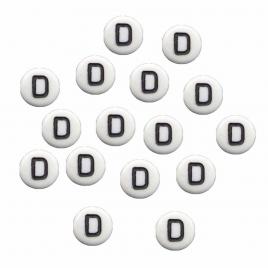 Margele acrlice cu litera D rotunde, 7 mm, White, 100 bucati, Vivo AK701
