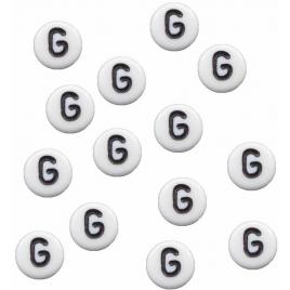 Margele acrlice cu litera G rotunde, 7 mm, White, 100 bucati, Vivo AK701