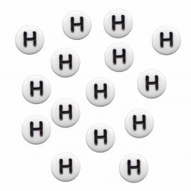 Margele acrlice cu litera H rotunde, 7 mm, White, 100 bucati, Vivo AK701