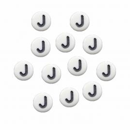 Margele acrlice cu litera J rotunde, 7 mm, White, 100 bucati, Vivo AK701