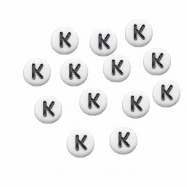 Margele acrlice cu litera K rotunde, 7 mm, White, 100 bucati, Vivo AK701