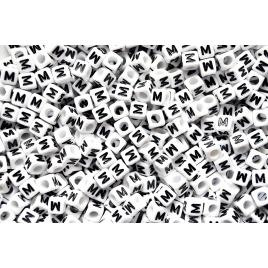 Margele acrlice cu litera M patrate, 6 x 6mm, White, 100 bucati, Vivo AK701