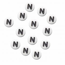Margele acrlice cu litera N rotunde, 7 mm, White, 100 bucati, Vivo AK701