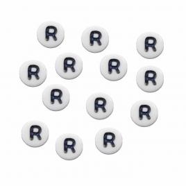 Margele acrlice cu litera R rotunde, 7 mm, White, 100 bucati, Vivo AK701