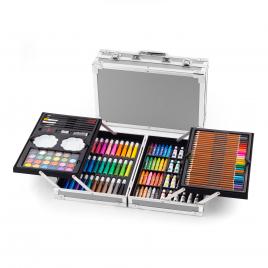 Set de 145 piese creative pentru desen cu carcasa din aluminiu, pliabil, Grey, GC011