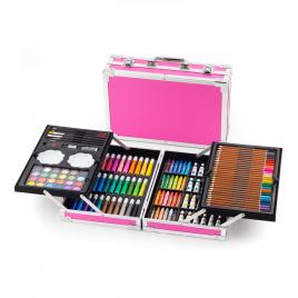 Set de 145 piese creative pentru desen cu carcasa din aluminiu, pliabil, Pink, GC012