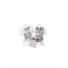 Set doua tricouri de colorat, Super Hero si Om de zapada, 6 carioci lavabile, 3-4 ani, 104 cm, Splat Planet