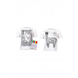 Set doua tricouri de colorat,flamingo si lama, 6 carioci lavabile, 3-4 ani, 104 cm, Splat Planet