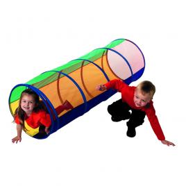 Tunel de joaca pentru copii Vivo, verde/galben/albastru, cu plasa rosie, 1,2 m CPT107