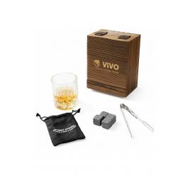 Set 1 pahar de whiskey cu 4 pietre de gheata premium Whiskey Stones, cutie din lemn, WS03
