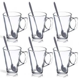 Set de pahare pentru cappucino cu lingurite, 6 bucati/ set