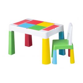 Masuta plastic copii cu 1 scaun multicolor mf 001, pentru cuburi sau simpla