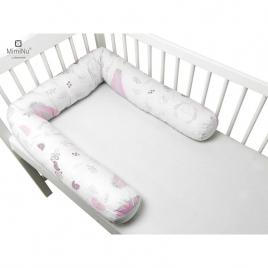 Miminu - aparatoare tip rulou pentru patut, lungime 180 cm, din bumbac, cu diametru de 10 cm, baby shower pink 