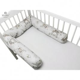 Miminu - aparatoare tip rulou pentru patut, lungime 180 cm, din bumbac, cu diametru de 10 cm, design, calm forest beige