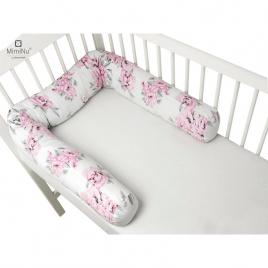 Miminu - aparatoare tip rulou pentru patut, lungime 180 cm, din bumbac, cu diametru de 10 cm, peonie pink