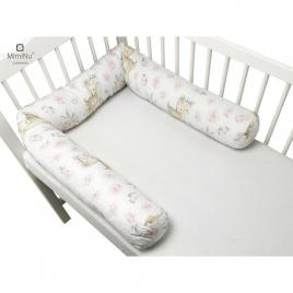 Miminu - aparatoare tip rulou pentru patut, lungime 180 cm, din bumbac, cu diametru de 10 cm, sweet deer pink 