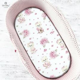 Miminu - cearceaf cu elastic pentru landou, carucior si cosulet, dimensiune 80x35 cm, din bumbac, design, pink ballerina