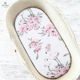 Miminu - cearceaf cu elastic pentru landou, carucior si cosulet, dimensiune 80x35 cm, din bumbac, peonie pink