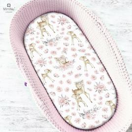 Miminu - cearceaf cu elastic pentru landou, carucior si cosulet, dimensiune 80x35 cm, din bumbac, sweet deer pink