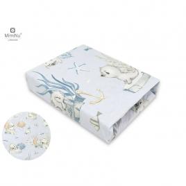 Miminu - cearceaf cu elastic pentru patut leagan sau patut co-sleeper, dimensiune 90x40 cm, din bumbac, design, seal blue