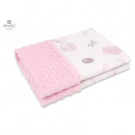 Miminu - paturica pufoasa cu doua fete, dimensiune 75x100 cm, din tesatura minky si bumbac, baby shower pink 