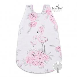 Miminu - sac de dormit pentru bebelusi, de iarna, din bumbac, cu fermoar lateral, cu capse pe umar, 70 cm, 0 – 6 luni, 2.5 tog, peonie pink