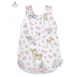 Miminu - sac de dormit pentru bebelusi, de iarna, din bumbac, cu fermoar lateral, cu capse pe umar, 70 cm, 0 – 6 luni, 2.5 tog, sweet deer pink