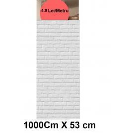 Tapet  cu aspect   de caramida alba 10 metri x53 cm -rezistent la apa-spalare usoara