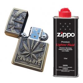 Bricheta tip zippo, 3d relief, metalica, cannabis, lichid zippo 125 ml