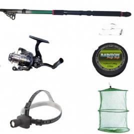 Set  Pescuit Sportiv Cu Lanseta 3m, Mulineta QFC1000 Cu 5 Rulmenti, Lanterna Frontala Si Accesorii