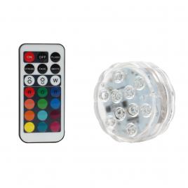 Lampa piscina AIX©, 10 LED RGB, cu telecomanda, factor protectie IP68, 3 baterii AAA , 3x7 cm , transparent
