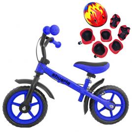Bicicleta cu echipament protectie si frana de mana, Fara pedale, Pentru copii 2-6 ani, 12 inch, Albastra