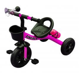 Tricicleta cu pedale pentru copii 3 - 6 ani, Roti din cauciuc EVA, Roz, Cadru metalic, Cosulet pentru jucarii, claxon si sticla cu suport