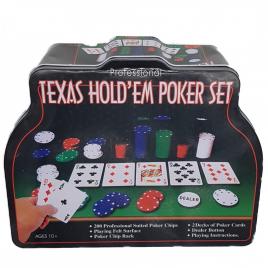 Set poker texas holden negru 200 jetoane, 2 carti, covoras, 3 butoane, cutie