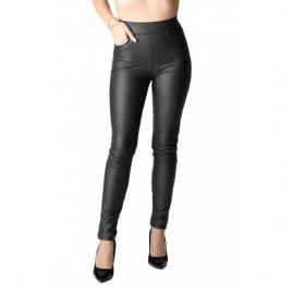 Pantaloni dama din piele ecologica negri vatuiti, noelle