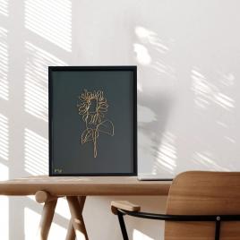 Floarea-soarelui, tablou din fir continuu de sarma placata cu aur, 19×25 cm-cod 3325