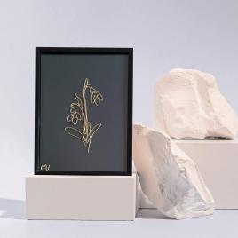 Ghiocei, tablou din fir continuu de sarma placata cu aur, 16×21 cm-cod 3328