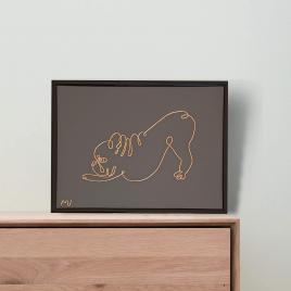Tablou bulldog francez rasfatat, sculptura din fir continuu de sarma placata cu aur,19×25 cm