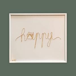 Tablou happy dogs, sculptura din fir continuu de sarma placata cu aur,19×25 cm