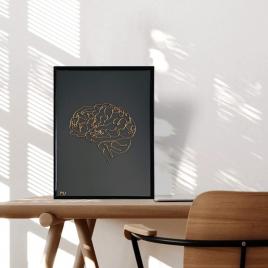 Tablou neuro, sculptura din fir continuu de sarma placata cu aur, 21×30 cm