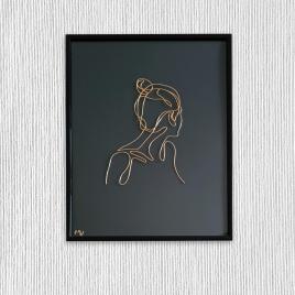 Tanara cu coc, tablou din fir continuu de sarma placata cu aur, 25×31 cm-cod 3708