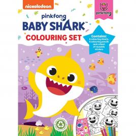 Set 8 fise de colorat cu 6 creioane baby shark colouring set alligator ab3321bscs2