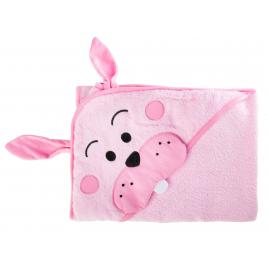 Prosop cu gluga brodata water friends pink iepuras 100x100 cm