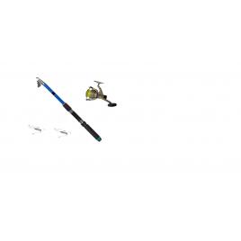 Set pescuit prokarpfishing cu lanseta telescopica de 2.4 m si mulineta lc540 echipata cu fir si 2 monturi pescuit