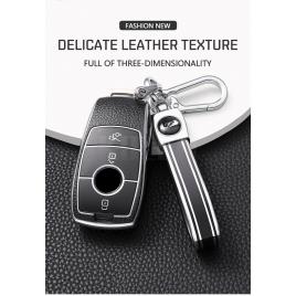 Husa de protectie premium pentru cheie auto Mercedes Benz, Elegance Luxury Cover Key, Gri - insertii piele