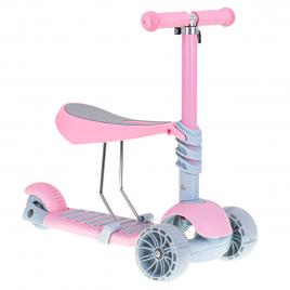 Tricicleta + trotineta + skateboard (3in1) roti iluminate led - roz