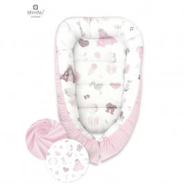 Miminu - cosulet bebelus pentru dormit, baby cocoon 75x55 cm, husa 100% bumbac, baby shower pink