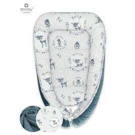 Miminu - cosulet bebelus pentru dormit cu doua fete, baby cocoon 90x50 cm, husa 100% bumbac si catifea moale, velvet deer dark mint